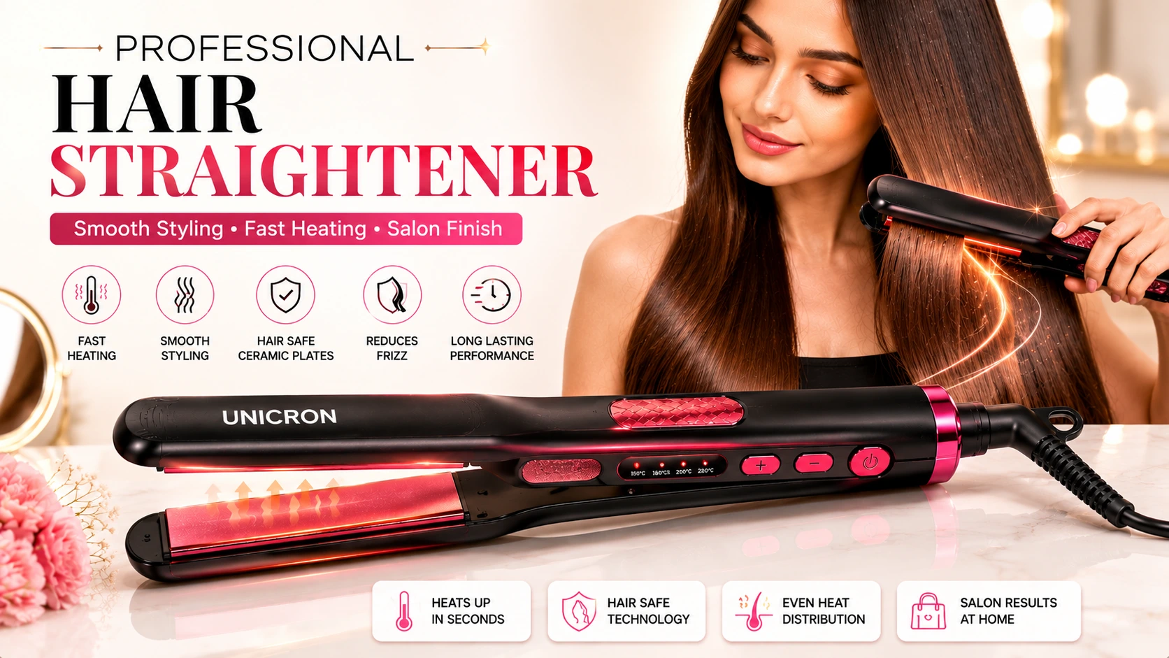 UNICRON Ceramic Hair Straightener for Women